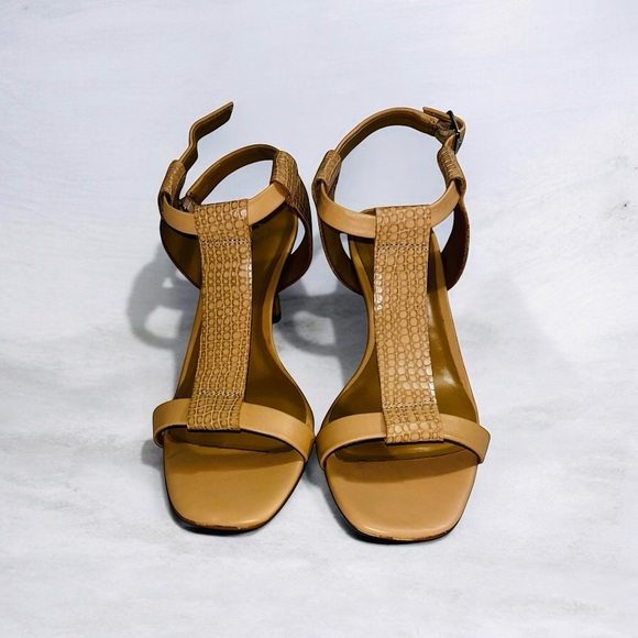 Ann Taylor Shoes - Ann Taylor Tan T-Strap Textured Leather Heels